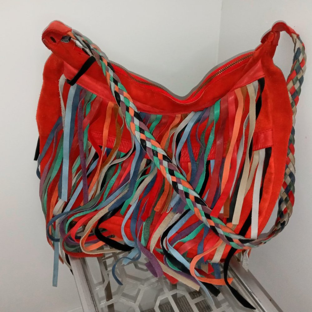 Boho Red Suede Fringe Bag